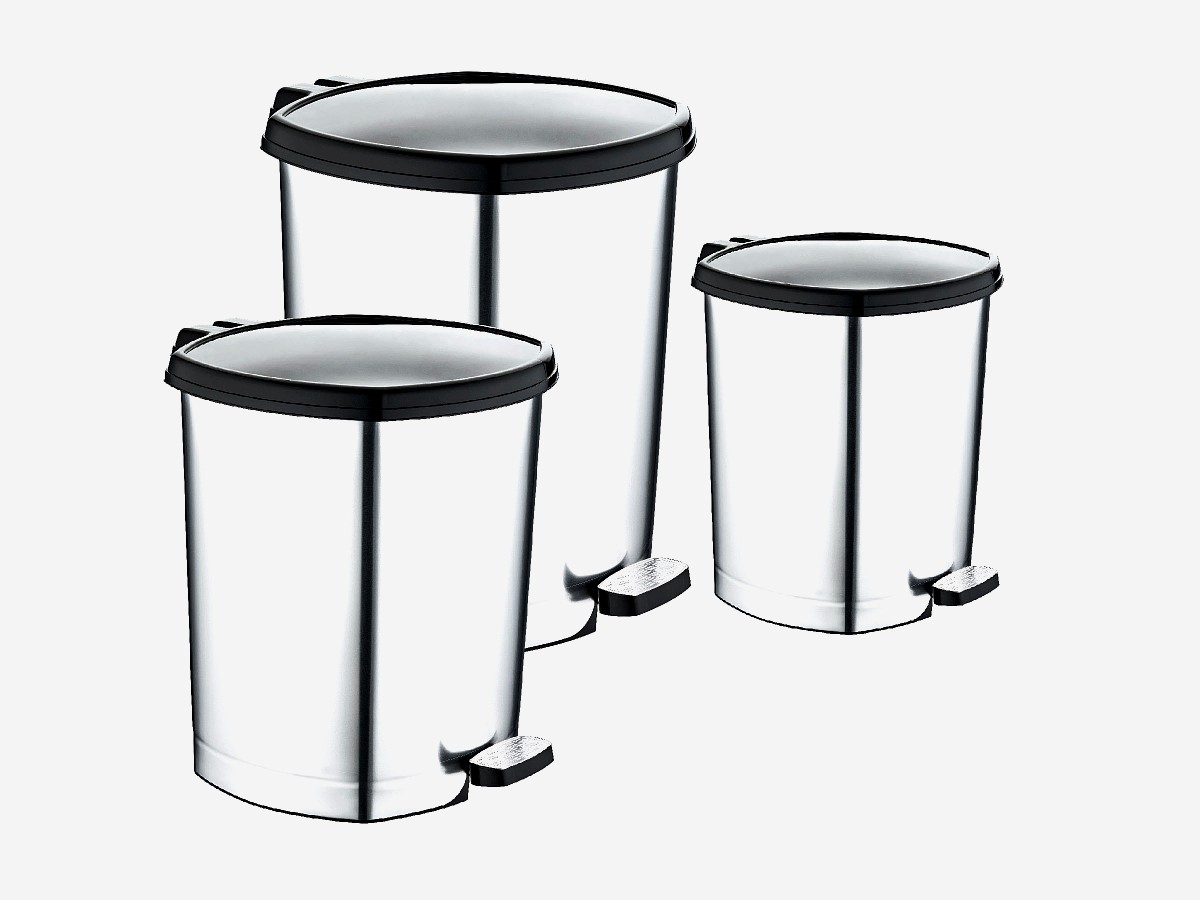 Set gos gunoi cu pedala 3 piese Metalic, 6L, 11L, 20L