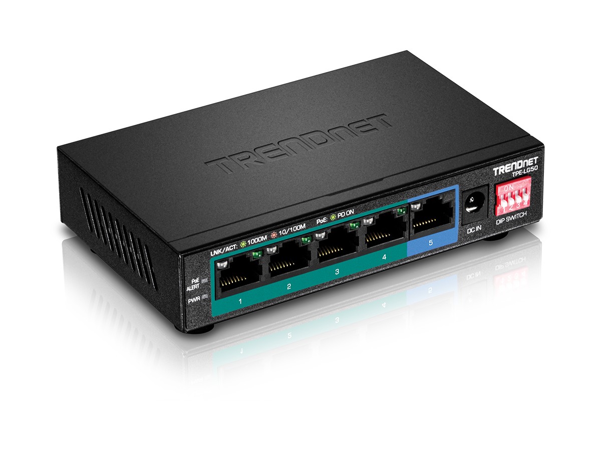Switch 4 porturi Gigabit Long Range 200m PoE+, 1 port Gigabit - TRENDnet