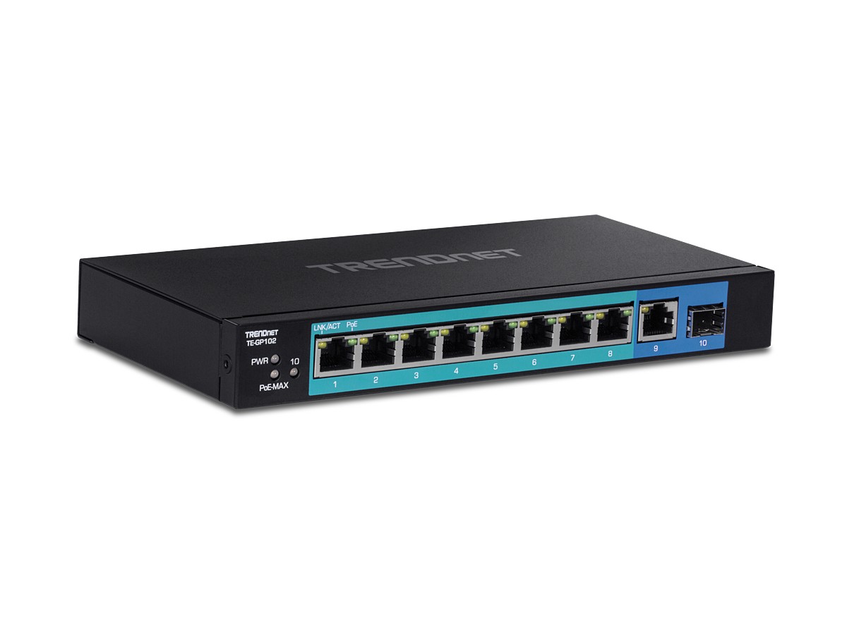 Switch 8 porturi Gigabit PoE+ 58W, 1 port Gigabit, 1 port SFP - TRENDnet